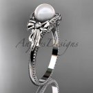 Bow engagement ring 14k white gold pearl wedding ring AP376