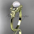 Bow engagement ring 14k yellow gold pearl wedding ring AP376