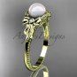 Bow engagement ring 14k yellow gold pearl wedding ring AP376