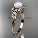 Bow engagement ring 14k rose gold pearl wedding ring AP376