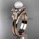 Bow wedding set 14k rose  gold pearl engagement ring AP376S