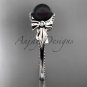 Bow engagement ring 14k white gold tahitian black pearl bridal ring ABP376
