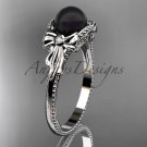 Bow engagement ring platinum tahitian black pearl bridal ring ABP376