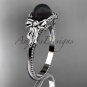 Bow engagement ring platinum tahitian black pearl bridal ring ABP376
