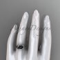 Bow engagement ring platinum tahitian black pearl bridal ring ABP376