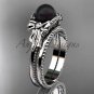 Bow ring 14k white gold tahitian black pearl bridal set ABP376S