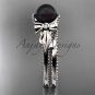 Bow ring 14k white gold tahitian black pearl bridal set ABP376S