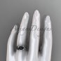 Bow ring 14k white gold tahitian black pearl bridal set ABP376S