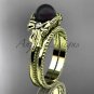 Bow ring 14k yellow gold tahitian black pearl bridal set ABP376S