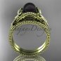 Bow ring 14k yellow gold tahitian black pearl bridal set ABP376S