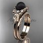Bow ring 14k rose gold tahitian black pearl bridal set ABP376S