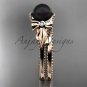 Bow ring 14k rose gold tahitian black pearl bridal set ABP376S