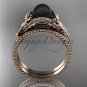 Bow ring 14k rose gold tahitian black pearl bridal set ABP376S