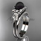 Bow ring platinum tahitian black pearl bridal set ABP376S