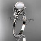Flower engagement ring 14k white gold pearl wedding ring AP377
