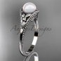 Flower engagement ring 14k white gold pearl wedding ring AP377