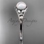 Flower engagement ring 14k white gold pearl wedding ring AP377