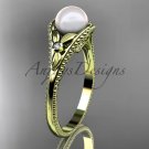 Flower engagement ring 14k yellow gold pearl wedding ring AP377