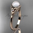 Flower engagement ring 14k rose gold pearl wedding ring AP377