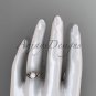 Flower engagement ring 14k rose gold pearl wedding ring AP377