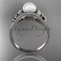 Flower engagement ring platinum pearl wedding ring AP377