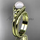 Flower wedding set 14k yellow gold pearl engagement ring AP377S