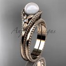 Flower wedding set 14k rose gold pearl engagement ring AP377S