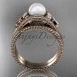 Flower wedding set 14k rose gold pearl engagement ring AP377S