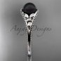 Flower engagement ring 14k white gold tahitian black pearl bridal ring ABP377