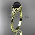 Flower engagement ring 14k yellow gold tahitian black pearl bridal ring ABP377