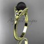 Flower engagement ring 14k yellow gold tahitian black pearl bridal ring ABP377