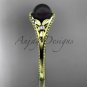 Flower engagement ring 14k yellow gold tahitian black pearl bridal ring ABP377