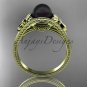 Flower engagement ring 14k yellow gold tahitian black pearl bridal ring ABP377