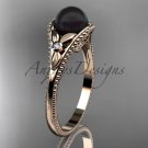 Flower engagement ring 14k rose gold tahitian black pearl bridal ring ABP377