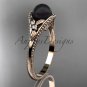 Flower engagement ring 14k rose gold tahitian black pearl bridal ring ABP377