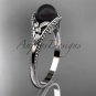Flower engagement ring platinum tahitian black pearl bridal ring ABP377