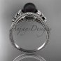 Flower engagement ring platinum tahitian black pearl bridal ring ABP377