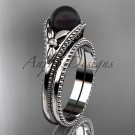 Flower ring 14k white gold tahitian black pearl bridal set ABP377S