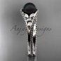 Flower ring 14k white gold tahitian black pearl bridal set ABP377S