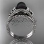 Flower ring 14k white gold tahitian black pearl bridal set ABP377S