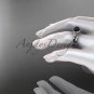 Flower ring 14k white gold tahitian black pearl bridal set ABP377S