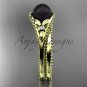 Flower ring yellow  tahitian black pearl bridal set ABP377S