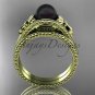 Flower ring yellow  tahitian black pearl bridal set ABP377S