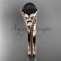 Flower ring rose tahitian black pearl bridal set ABP377S
