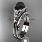 Flower ring Platinum tahitian black pearl bridal set ABP377S