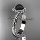 Vintage Black Pearl Ring 14kt White Gold Diamond Engagement Ring ABP379