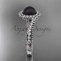 Vintage Black Pearl Ring 14kt White Gold Diamond Engagement Ring ABP379