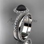 Antique Black Pearl Bridal Set 14kt White Gold Diamond Engagement Ring ABP379S