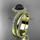 Antique Black Pearl Bridal Set 14kt yellow Gold Diamond Engagement Ring ABP379S