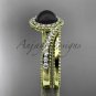 Antique Black Pearl Bridal Set 14kt yellow Gold Diamond Engagement Ring ABP379S